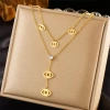 Multi-layer gold-plated glossy butterfly clover heart pendant, fashionable and niche design, stainless steel necklace, non-fading color necklace Item Picture